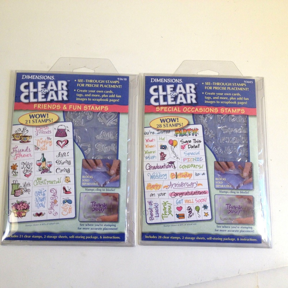 (2) DIMENSIONS Clear on Clear Friends and Fun & Special Occasions Stamp Sets